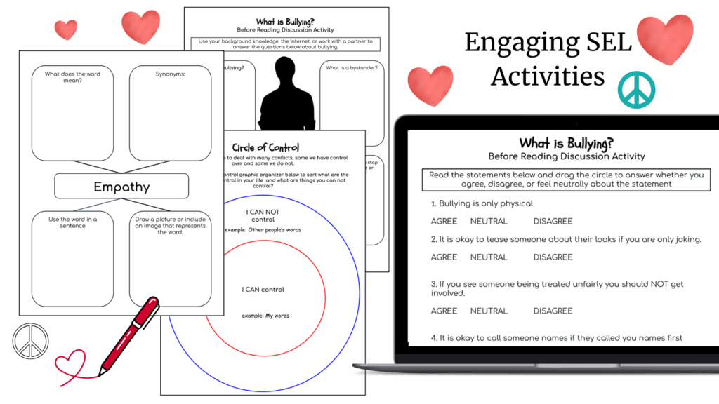 alt="Restart novel study activities with SEL lessons on empathy and bullying prevention for middle school students"